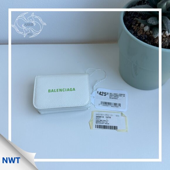 Balenciaga - Unisex Everyday White Leather Logo Mini Trifold Wallet - Picture 1 of 5
